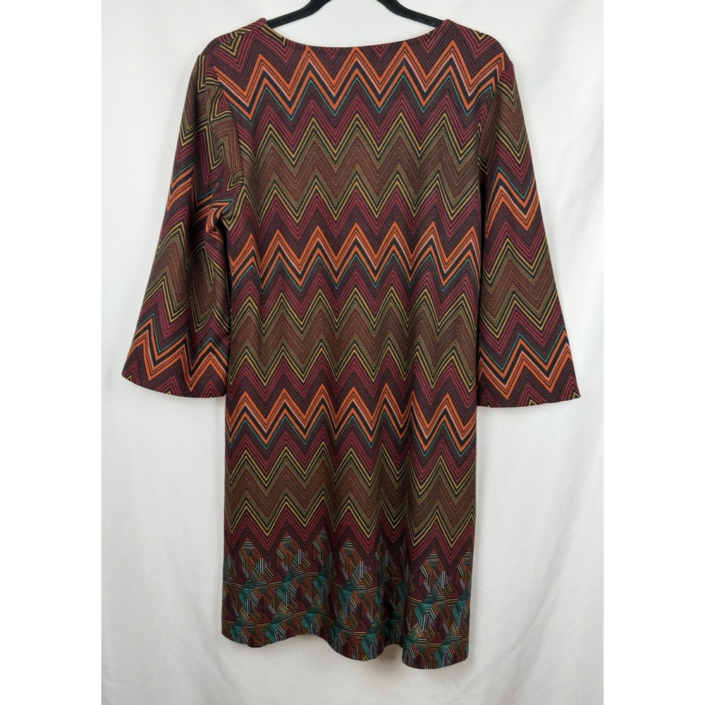 Tacera Chevron Knit Tunic Dress L Large Boho 3/4 Sleeve Gold Hardware Geometric - Picture 2 of 10